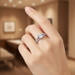 Bague de fiançailles solitaire en diamant véritable 1,00 TCW pour femme en or blanc 14 carats |   Bijoux de mariée raffinés à taille ronde avec pierres d'appoint - Product Image 1