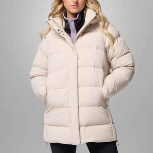 Manteau long matelassé à capuche pour femme, col montant zippé, couleur unie, chaud, style décontracté, doudoune d'hiver - Product Image 1