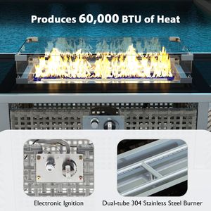 Tavolo con Braciere a Gas Propano K K 43 Pollici, 60000 BTU, Rettangolare, in Vimini Intrecciato con Protezione Vento in Vetro per Bracieri da Patio - Product Image 4