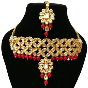 Luxury Inspired Brass Bridal <b>Set</b> Necklace Earrings Maang Tikka Zircon Traditional <b>Bead</b> Detailing Wedding Engagement Party Wear - Product Image 2