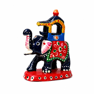 Figurine d'éléphant en bois artisanale |   Statue d'éléphant indien peinte à la main |   Sculpture de décoration traditionnelle pour la maison pour Diwali - Product Image 2