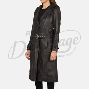 Abrigo de Cuero Genuino Negro Premium para Mujer, Gabardina Clásica Larga con Cinturón, Abrigo de Piel de Oveja, Corte Entallado, Elegante - Product Image 3