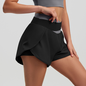 Shorts pour femmes à taille haute, unis, sportifs, coupe régulière, taille élastique, respirants, en tricot extensible - Product Image 4