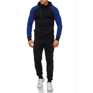Ensemble de survêtement à capuche pour homme, noir uni, 100% coton, design 2 en 1, sweat-shirt long, poches latérales, respirant, style sportif d'hiver - Product Image 4