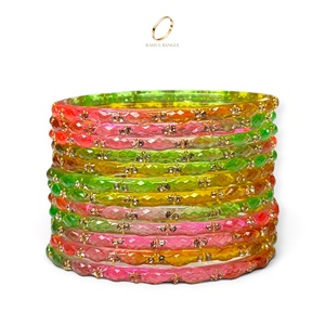 Ensemble de bracelets élégants en verre kashmiri arc-en-ciel de haute qualité, motif goutte de pluie, plaqué or, avec cristaux et diamants, pour femmes - Vente en gros - Product Image 3