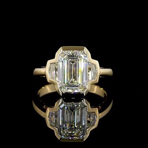 Bague de fiançailles vintage en or massif 18 carats avec diamant taille émeraude 3 carats certifié IGI, demi-sertissage, pierres latérales Cadillac, bague de mariage - Product Image 1
