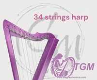 Harpe à leviers de grande taille à 36 cordes avec étui et clé de réglage, style vintage élégant, motif floral, instruments de musique, harpes