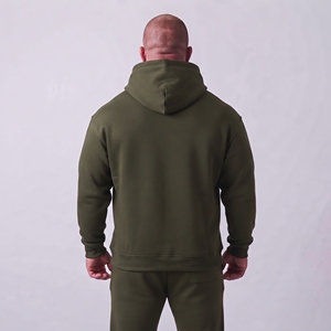 Sweat-shirt à capuche vert olive pour homme, pull à manches longues avec poche kangourou - Product Image 6