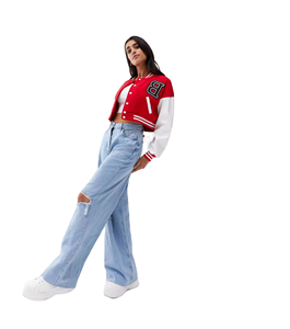 Top Quality <b>Women</b> Cropped Varsity <b>Jackets</b> <b>for</b> Street Wear Custom Embroidered Logo Baseball Varsity <b>Jackets</b> - Product Image 3