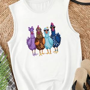 Chaleco de punto informal para mujer con ilustración de pollos antropomórficos Accesorios esenciales - Product Image 1