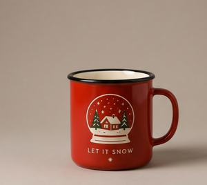 Factory Direct Wholesale Custom Logo Enamelware Heavy Duty <b>Iron</b> Camping Cup Featuring Let It Snow Quote Red Finish Black Rim - Product Image 2