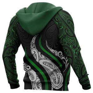 Aotearoa New Zealand Maori Pattern Hooded <b>Zipper</b> Men's Casual <b>Black</b> Green White Eco-Friendly 100% Cotton Breathable <b>Hoodie</b> - Product Image 5