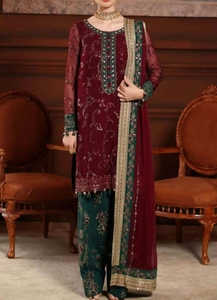 Ensemble Kurta brodé marron pour femmes, pantalon vert, dupatta, robe traditionnelle pour mariage et fête - Product Image 1