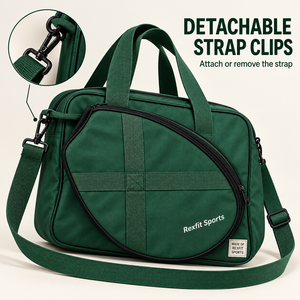 Sac de raquette de squash Rexfit Sports vert avec logo personnalisé, poche avant zippée et poignées doubles renforcées réglables - Product Image 6