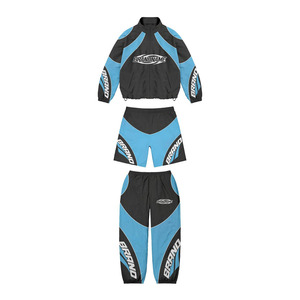 Ensemble de survêtement sportif réfléchissant pour homme en polyester personnalisé, 3 pièces, veste coupe-vent décontractée d'été, short et t-shirt - Product Image 1