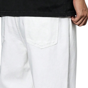 Jeans Blancos Holgados de Pierna Recta para Hombre, Jeans de Mezclilla de Pierna Ancha, Casuales, de Algodón, Largos, a la Moda, para Uso Diario - Product Image 4