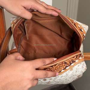 New Hand <b>Tooled</b> Dopp Kit for Women's Western Cowhide Floral Hanging Toiletry Bag Genuine <b>Leather</b> Makeup Organizer Cosmetic Bags - Product Image 6