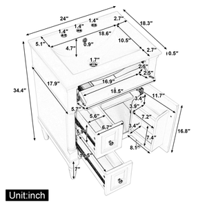 Mueble de Baño Independiente de 24 Pulgadas, Color Gris Azulado, con Lavabo, Cajón Abatible, Madera de Caucho Sólida y Estante Ajustable, Construcción Sólida - Product Image 6