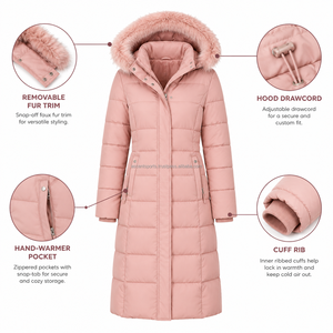 Manteau long matelassé à capuche pour femme, veste d'hiver, fabricant OEM, fournisseur, vente en gros, usine, conception personnalisée - Product Image 6
