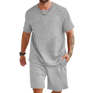 Summer Casual <b>Knitted</b> Solid Men's T-Shirt and Shorts <b>Set</b> for Sports Fashion - Product Image 2