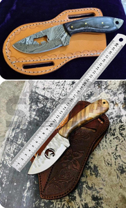 Cuchillo de caza OEM Wirecut de acero inoxidable, cuchillo Skinner con mango de madera, hoja fija, para camping, actividades al aire libre, EDC, con funda de cuero. - Product Image 4