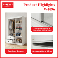 Armoire de chambre moderne et contemporaine en aggloméré plié, chêne blanc, 4 étagères, 2 tiroirs, pour usage domestique, hospitalier ou en villa, fabriquée en Malaisie