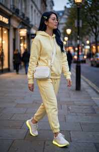 Ensemble de survêtement 2-en-1 pour femme, imprimé color block marron et blanc, avec haut à col roulé zippé à manches longues et pantalon de jogging ample et sportif à fentes latérales - Product Image 3