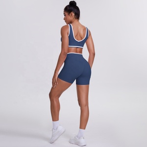 2026 custom Scoop Neck Racerback <b>Crop</b> <b>Top</b> High Waist Shorts 2 Piece Set Seamless Solid Color Yoga Wear Four-Way Stretch - Product Image 3