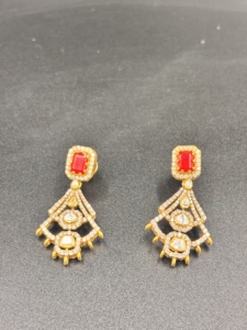 Gold Plated Silver Classic <b>Red</b> Square Doublet Stone Stud <b>Earrings</b> Moissanite CZ Geometric Design Women's Wedding Jewelry-Amaira - Product Image 6