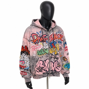 เสื้อฮู้ดซิปโอเวอร์ไซส์แบบสั่งทำพิเศษ ยูนิเซ็กส์ สไตล์วินเทจ ล้างสี ปักลาย สตรีทแวร์ แจ็คเก็ต แบรนด์ส่วนตัว ผ้าฝ้าย 100% สำหรับฤดูใบไม้ผลิ - Product Image 3