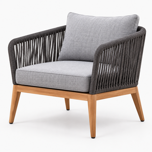 Ensemble de canapés d'extérieur contemporains en osier, 4 pièces, coussins gris, structure en bois, mobilier de conversation pour patio - Product Image 5