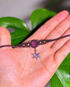 Pulsera de Macramé Negra Hecha a Mano con Dije de Estrella, Estilo Bohemio, Cordón Ajustable, Joyería de Cornalina Natural para Mujer - Product Image 1