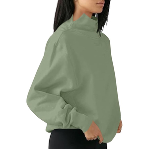 Customizable Oversized Solid Women <b>Drop</b> Shoulder Mock neck Sweatshirt Polyester/Cotton Material Breathable Eco-Friendly Winter - Product Image 4