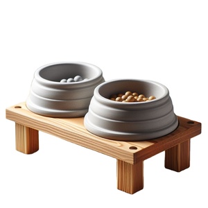 Bols pour animaux de compagnie doubles en céramique surélevés de qualité supérieure avec mangeoire lente intégrée Mangeoire surélevée élégante pour chiens et chats avec base antidérapante - Product Image 2