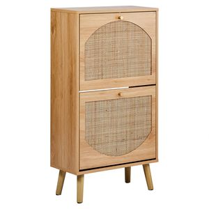 Scarpiera a 2 livelli inclinabile in MDF colore legno naturale con Triamine 54*24*98cm, superficie in rattan arcuato, mobile per la casa - Product Image 4