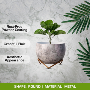 Maceta de Metal Gris con Soporte de Hierro, Maceta Decorativa Contemporánea para Jardín Interior, Sala de Estar, Dormitorio, Oficina, Balcón - Product Image 5