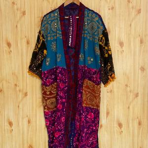 Chaqueta Kimono Larga Phulkari para Mujer, Estilo Vintage, Bordada, Estilo Boho, 100% Seda Tejida, Suave, Informal, para Invierno, Otoño y Verano - Product Image 1