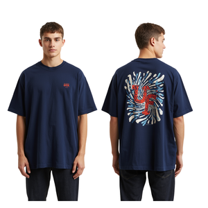 T-shirt pour homme bleu marine avec impression DTF, motif Energy Flow, coupe ample, vêtements en coton tendance - Product Image 1