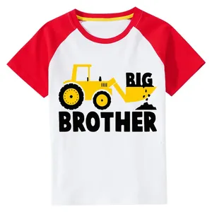 T-shirt à manches courtes pour garçons, motif tracteur Big Brother, en jersey de coton décontracté, logo frontal, style dessin animé, respirant, tricoté - Product Image 6