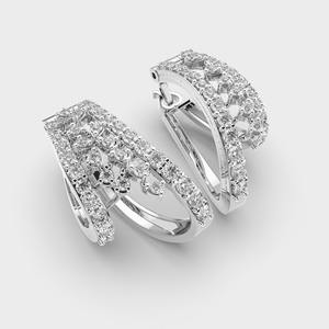 Pendientes de Aro de Lujo con Doble Hilera de Diamantes Pavé, Oro Rosa/Amarillo/Blanco de 9K, Joyería Fina con Bisagras, Fabricante OEM - Product Image 3