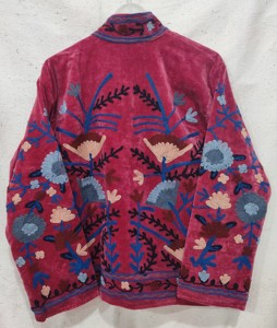 Women's Velvet Embroidered Floral <b>Jacket</b> <b>Mandarin</b> <b>Collar</b> Full Sleeve Autumn Women's Suzani <b>Jacket</b> - Product Image 3
