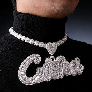 Pendentif Moissanite Iced Cursed en Argent 925, Coupe Ronde Brillante, Breloque Lettre, Style Hiphop, Bijou Unisexe, Sertissage à Griffes, Pour Soirée - Product Image 4