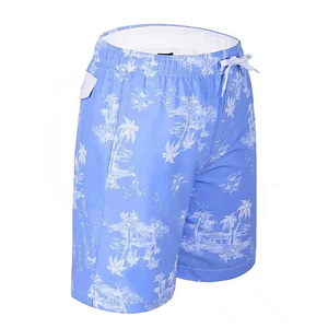 Short de bain décontracté pour homme, bleu imprimé palmiers, taille mi-haute, séchage rapide, avec cordon de serrage - Product Image 5