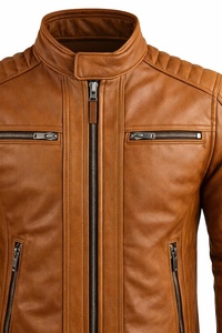 Veste de moto en cuir de vachette véritable de qualité supérieure pour homme, veste en cuir noir vintage, veste de motard slim fit pour homme - Product Image 2