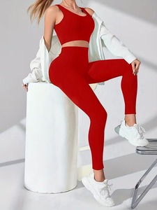 Seamless Compression Fitness Suit 2 Piece Racerback <b>Crop</b> <b>Top</b> and Elastic <b>Supportive</b> Squat Proof Yoga Pants Gym Wear Outfit - Product Image 4