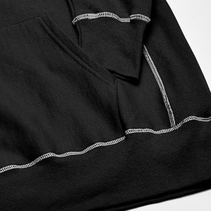<b>Men's</b> Black Hooded Pullover French Terry Cotton Oversized Fit Streetwear Winter Patchwork Pocket Design Casual <b>Sweatshirt</b> - Product Image 5