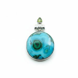 Colgante de Doble Piedra de Malaquita Natural, Crisocola y Peridoto, Plata de Ley 925, Chapado en Oro Rosa y Oro Amarillo, Joyería para Ella y Él - Product Image 1