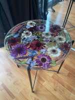 TIMELESS CRAFT Table d'appoint/table basse en résine écologique peinte à la main avec fleurs séchées naturelles, couleur personnalisée, taille sur mesure acceptée