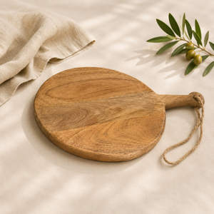 Planche à découper ronde en bois de manguier, artisanale, de qualité supérieure, avec poignée, durable, pour légumes et viande, pour la cuisine à domicile - Product Image 4