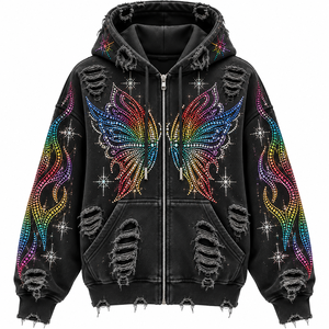 Sudadera con capucha 2K Crystal, sudadera con capucha Y2K colorida, sudadera con capucha Y2K estilo streetwear, sudadera con capucha Y2K de moda, sudadera retro multicolor, sudadera con capucha retro con pedrería - Product Image 1